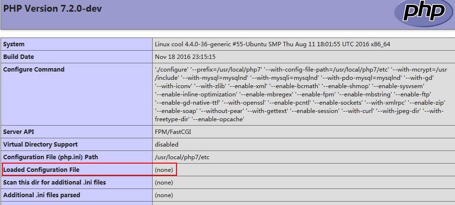phpinfo()中Loaded Configuration File(none)的解决方法